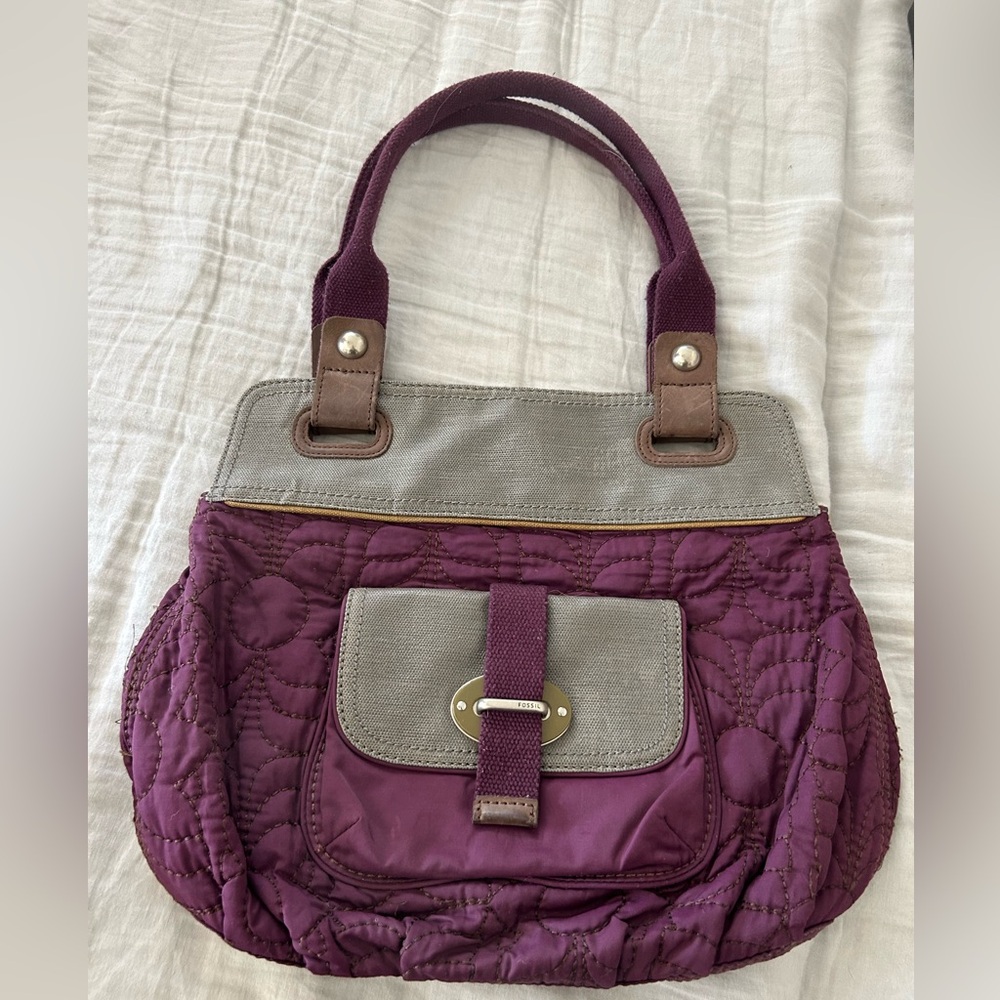 Fossil keyper plum quilted leather accent purse